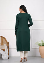 Thumbnail for Juniper Bottle Green Ethnic Motif Printed Cotton Kurta - Distacart