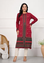 Thumbnail for Juniper Maroon Ethnic Motif Printed Cotton Kurta - Distacart