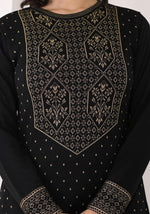 Thumbnail for Juniper Women's Black Ethnic Motif Printed Cotton Winter Wear Kurta - Distacart