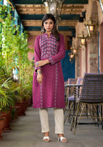 Thumbnail for Juniper Onion Pink Floral Printed Cotton Kurta - Distacart