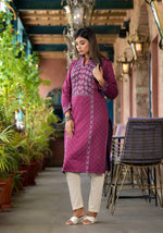 Thumbnail for Juniper Onion Pink Floral Printed Cotton Kurta - Distacart
