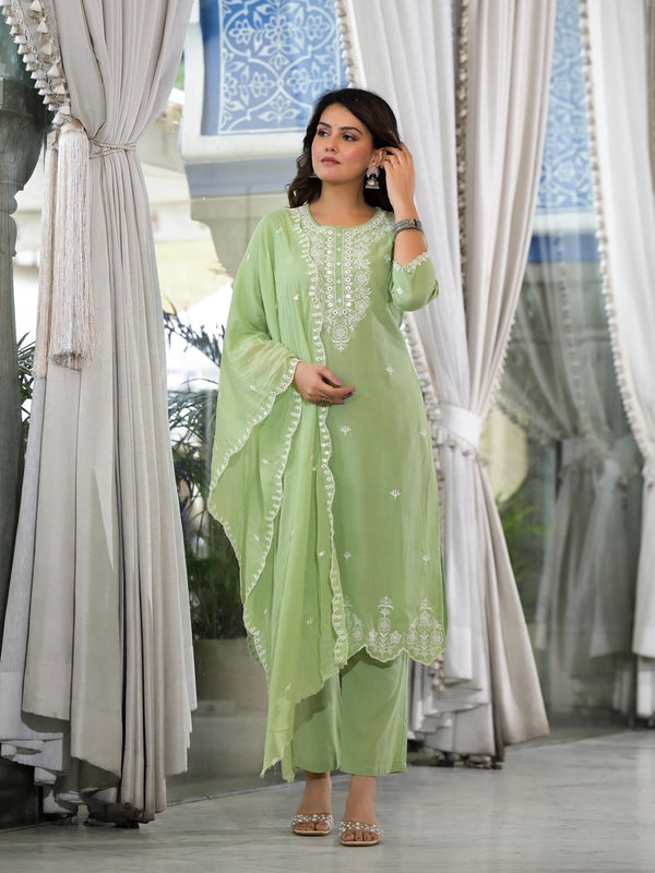 Juniper Women's Green Cotton Blend Solid Kurta Set - Distacart