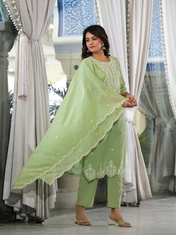 Juniper Women's Green Cotton Blend Solid Kurta Set - Distacart