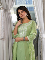 Thumbnail for Juniper Women's Green Cotton Blend Solid Kurta Set - Distacart