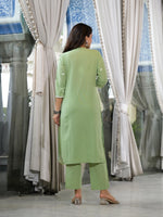 Thumbnail for Juniper Women's Green Cotton Blend Solid Kurta Set - Distacart