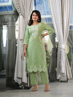 Thumbnail for Juniper Women's Green Cotton Blend Solid Kurta Set - Distacart