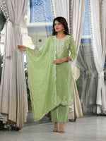 Thumbnail for Juniper Women's Green Cotton Blend Solid Kurta Set - Distacart