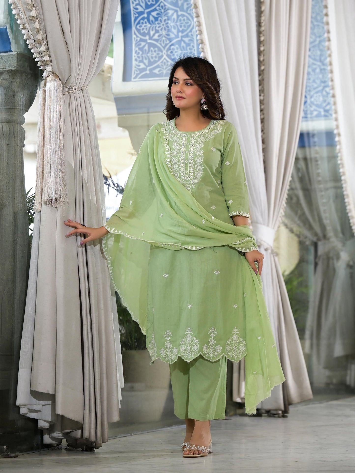 Juniper Women's Green Cotton Blend Solid Kurta Set - Distacart