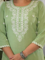 Thumbnail for Juniper Women's Green Cotton Blend Solid Kurta Set - Distacart