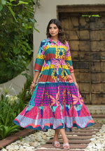 Thumbnail for Juniper Women's Multi Geometric Printed Cambric Dress With Buttons & Doris On Waist - Distacart
