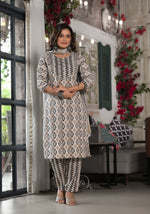 Thumbnail for Juniper Women's Black Ikat Printed Cotton Kurta, Pant And Dupatta Set With Mirror & Thread Work - Distacart