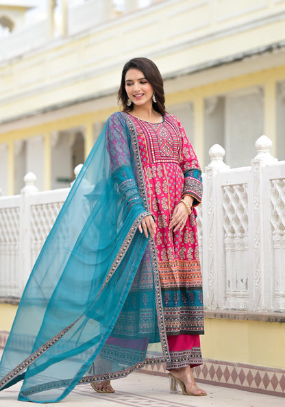 Juniper Women's Pink Viscose Rayon Printed Kurta Set - Distacart