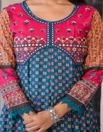 Thumbnail for Juniper Women's Teal Ethnic Motif Printed Rayon Kurta Set With Thread & Mirror Work - Distacart