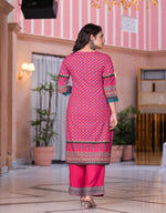 Thumbnail for Juniper Women's Fuchsia Ethnic Motif Printed Rayon Kurta Set With Thread & Mirror Work - Distacart
