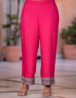 Thumbnail for Juniper Women's Fuchsia Ethnic Motif Printed Rayon Kurta Set With Thread & Mirror Work - Distacart