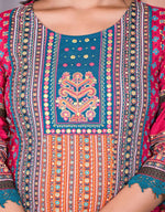 Thumbnail for Juniper Women's Fuchsia Ethnic Motif Printed Rayon Kurta Set With Thread & Mirror Work - Distacart