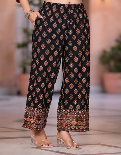 Juniper Women's Black Thread Embroidered Rayon Kurta Set With Mirror Work - Distacart