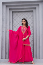 Thumbnail for Juniper Gulnaar Gulab Embroidered Sharara Set - Distacart