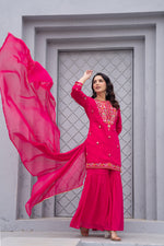 Thumbnail for Juniper Gulnaar Gulab Embroidered Sharara Set - Distacart