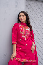Thumbnail for Juniper Gulnaar Gulab Embroidered Sharara Set - Distacart