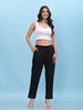 Juniper Women's Black Solid Cotton Pants with Partially Elasticated Waistband and Two Side Pockets - Distacart