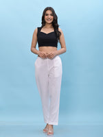 Thumbnail for Juniper Women's White Solid Cotton Pants with Partially Elasticated Waistband and Two Side Pockets - Distacart
