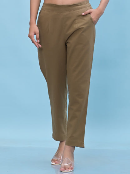 Juniper Women's Brown Solid Cotton Pants with Partially Elasticated Waistband and Two Side Pockets - Distacart
