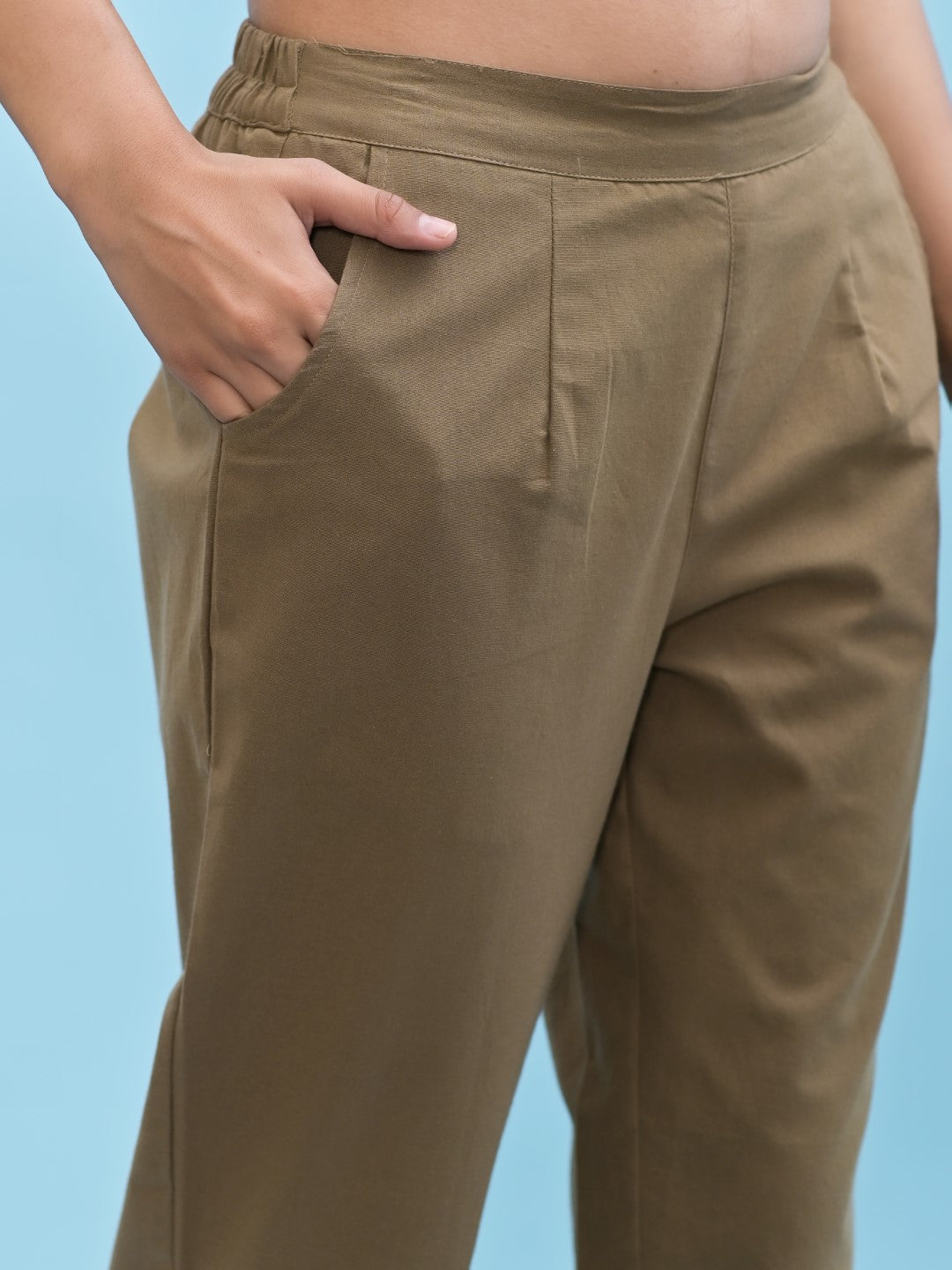Juniper Women's Brown Solid Cotton Pants with Partially Elasticated Waistband and Two Side Pockets - Distacart