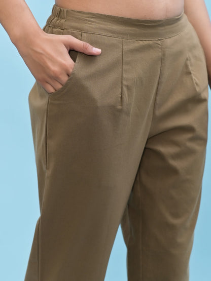 Juniper Women's Brown Solid Cotton Pants with Partially Elasticated Waistband and Two Side Pockets - Distacart