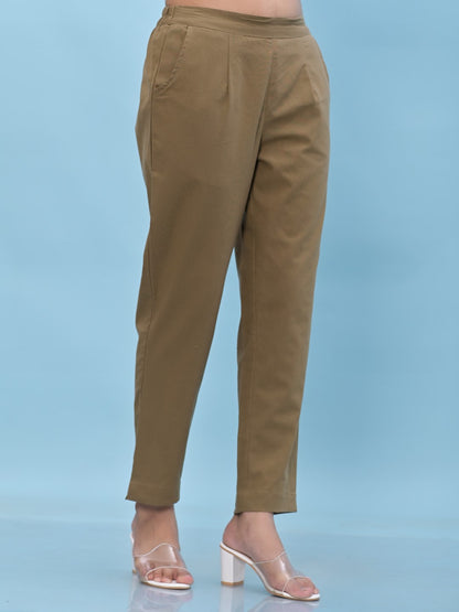 Juniper Women's Brown Solid Cotton Pants with Partially Elasticated Waistband and Two Side Pockets - Distacart