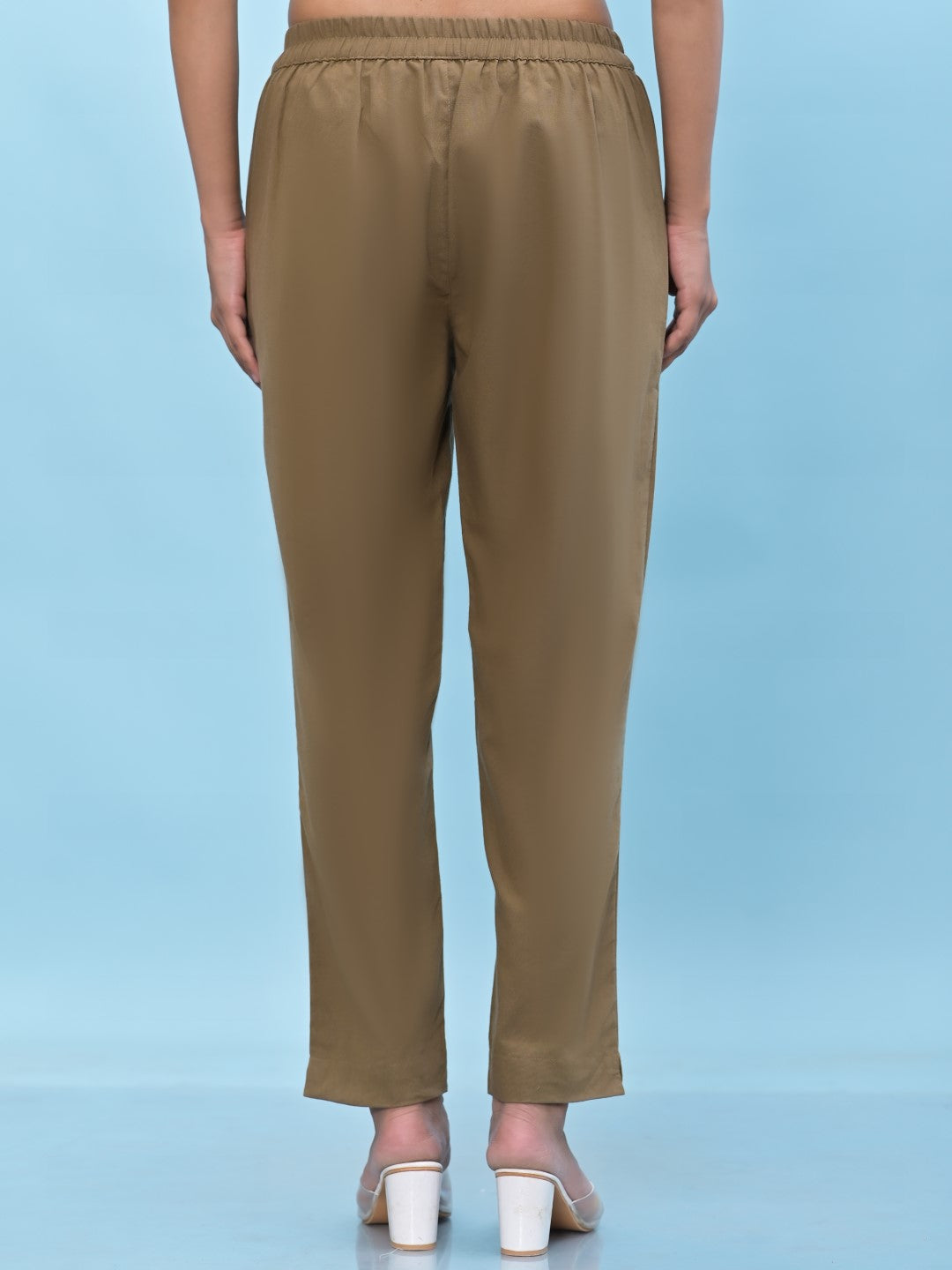 Juniper Women's Brown Solid Cotton Pants with Partially Elasticated Waistband and Two Side Pockets - Distacart