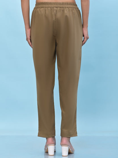 Juniper Women's Brown Solid Cotton Pants with Partially Elasticated Waistband and Two Side Pockets - Distacart