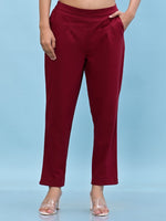Thumbnail for Juniper Women's Maroon Solid Cotton Pants with Partially Elasticated Waistband and Two Side Pockets - Distacart