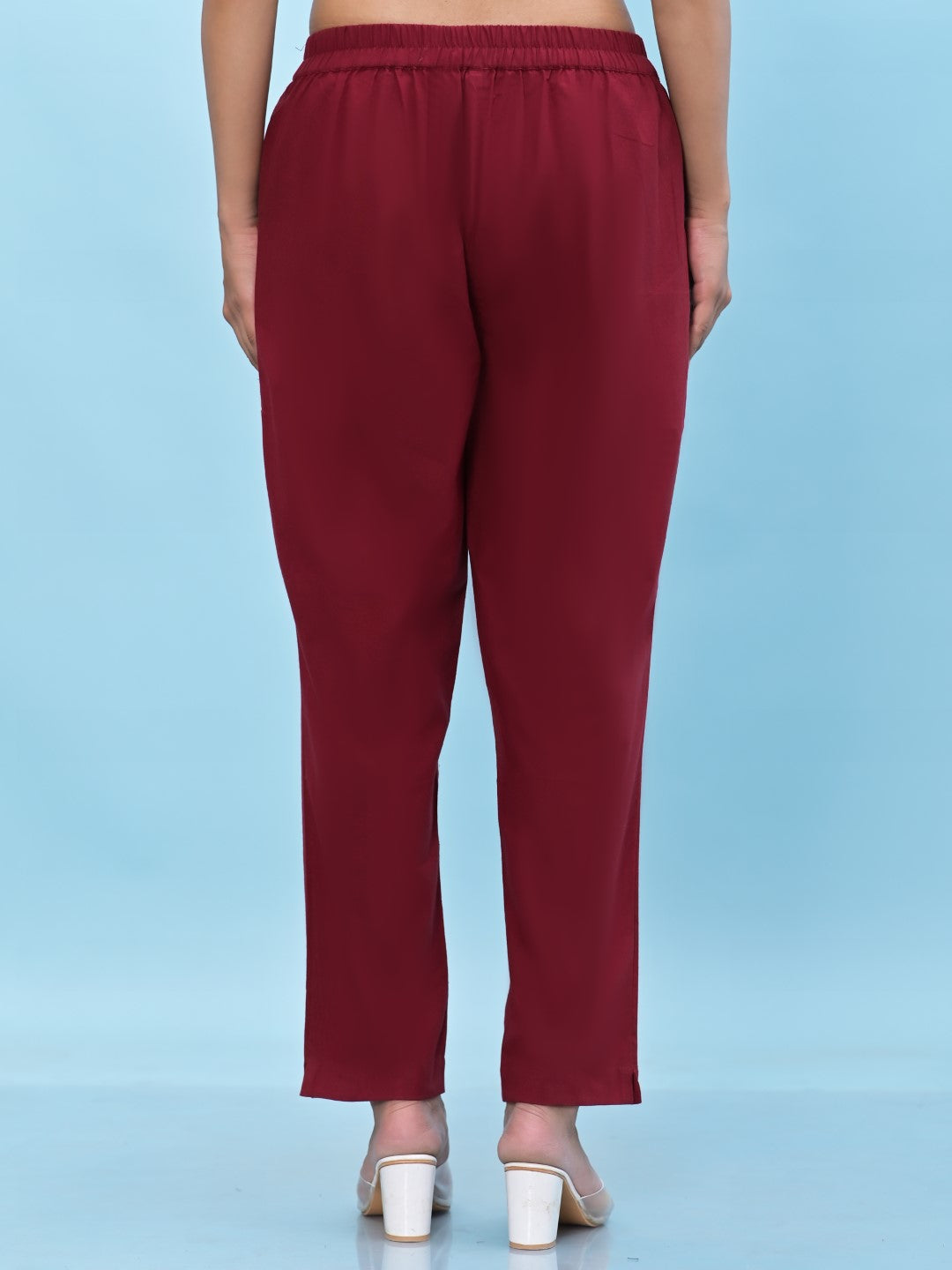 Juniper Women's Maroon Solid Cotton Pants with Partially Elasticated Waistband and Two Side Pockets - Distacart
