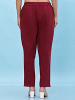 Thumbnail for Juniper Women's Maroon Solid Cotton Pants with Partially Elasticated Waistband and Two Side Pockets - Distacart