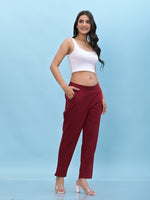 Thumbnail for Juniper Women's Maroon Solid Cotton Pants with Partially Elasticated Waistband and Two Side Pockets - Distacart