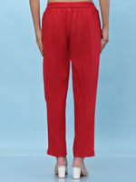 Thumbnail for Juniper Women's Red Solid Cotton Pants with Partially Elasticated Waistband and Two Side Pockets - Distacart
