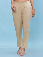 Thumbnail for Juniper Women's Beige Solid Cotton Pants with Partially Elasticated Waistband and Two Side Pockets - Distacart