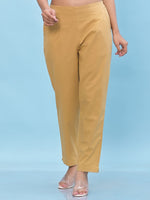 Thumbnail for Juniper Women's Gold Solid Cotton Pants with Partially Elasticated Waistband and Two Side Pockets - Distacart
