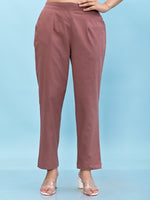 Thumbnail for Juniper Women's Mauve Solid Cotton Pants with Partially Elasticated Waistband and Two Side Pockets - Distacart