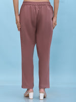 Thumbnail for Juniper Women's Mauve Solid Cotton Pants with Partially Elasticated Waistband and Two Side Pockets - Distacart