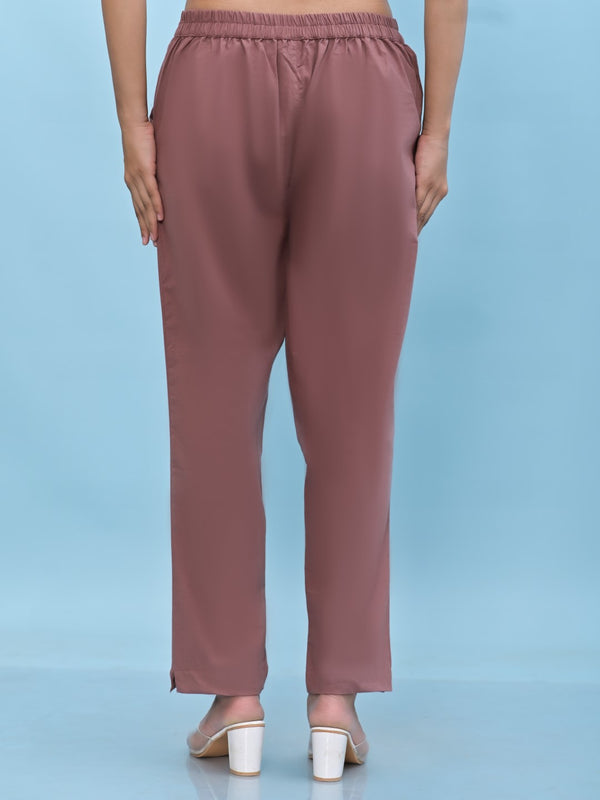 Juniper Women's Mauve Solid Cotton Pants with Partially Elasticated Waistband and Two Side Pockets - Distacart