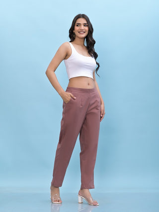 Juniper Women's Mauve Solid Cotton Pants with Partially Elasticated Waistband and Two Side Pockets - Distacart