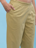 Thumbnail for Juniper Women's Olive Solid Cotton Pants with Partially Elasticated Waistband and Two Side Pockets - Distacart