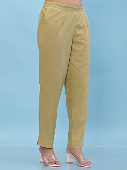 Juniper Women's Olive Solid Cotton Pants with Partially Elasticated Waistband and Two Side Pockets - Distacart