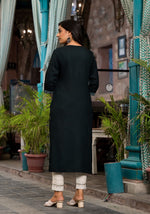 Thumbnail for Juniper Women's Bottle Green Ethnic Motif Printed Rayon Kurta With Straight Hemline - Distacart