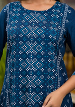 Thumbnail for Juniper Women's Teal Ethnic Motif Printed Round Neck Rayon Kurta With Straight Hemline - Distacart
