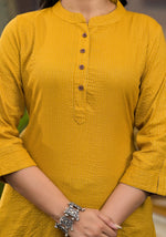 Thumbnail for Juniper Women's Mustard Striped Printed Cotton Kurta With Button Detail - Distacart