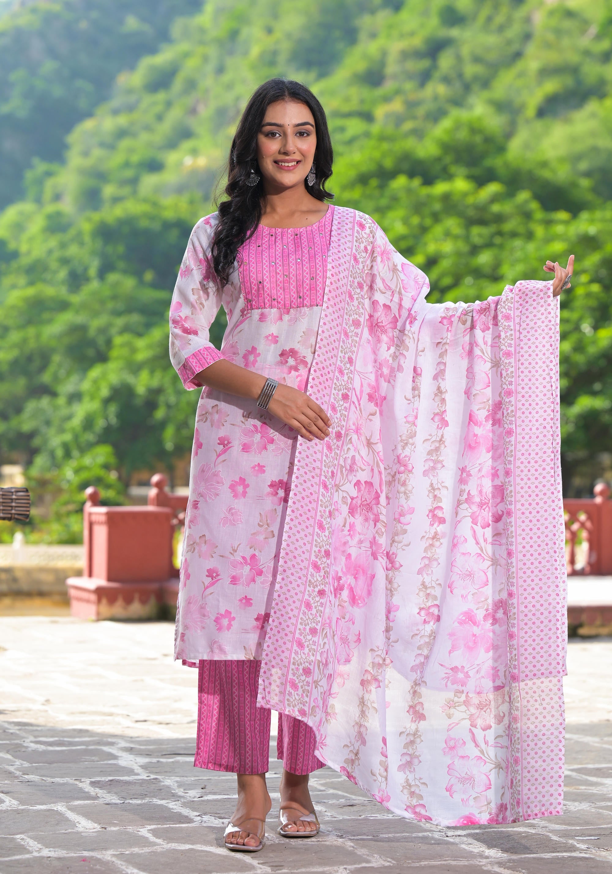 Juniper Women's Pink Pure Cotton Printed Kurta Set - Distacart
