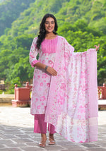 Thumbnail for Juniper Women's Pink Pure Cotton Printed Kurta Set - Distacart